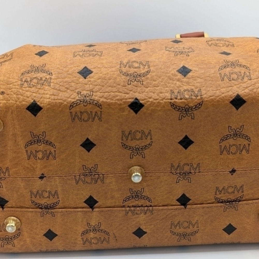 MCM Cognac Monogram Satchel with Brown Leather Trim and Gold Hardware - Picture 6 of 14